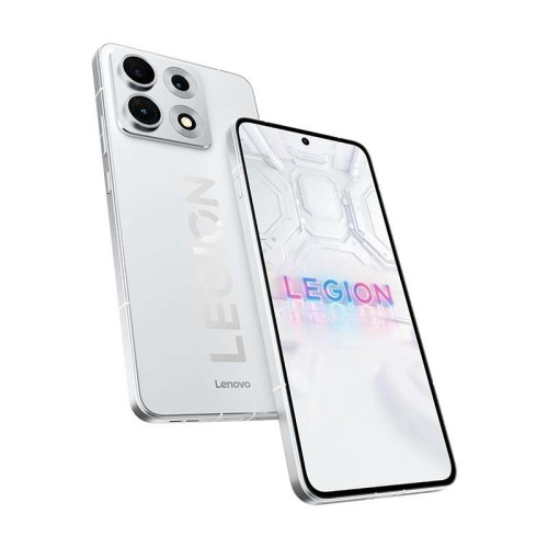 رندر گوشی Lenovo Legion Y70 به رنگ سفید با ماژول دوربین سهگانه و نمایشگر پانچهول در پسزمینه سفید.