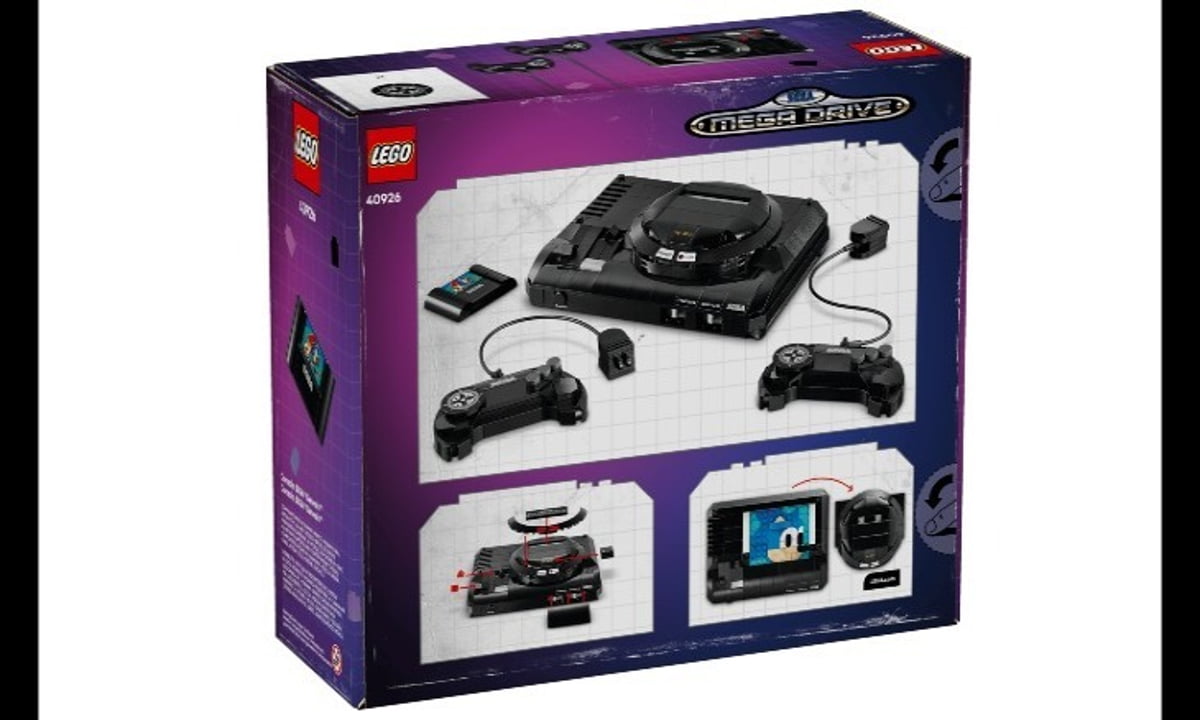 جعبه مجموعه LEGO مدل Sega Mega Drive شامل کنسول لگویی، دو کنترلر کلاسیک سگا، کارتریج بازی و لوازم جانبی