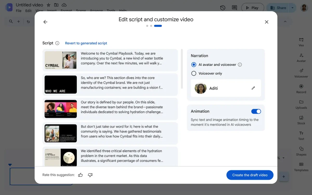 آواتارهای هوش مصنوعی در Google Vids برای همه کاربران فعال شد