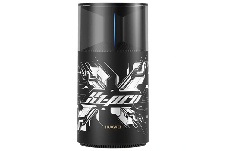 تصویر رسمی روتر Huawei Router X1 Pro Gaming Edition با طراحی استوانه‌ای مشکی و طرح گرافیکی X روی بدنه؛ لوگوی HUAWEI در بخش پایینی