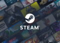 لوگوی سفید Steam در مرکز تصویری که ترکیبی از کاور بازیهای مختلف مثل Cyberpunk 2077، Stardew Valley، Gears 5 و Sekiro است. تایلهای بازیها با زاویهای خاص در کنار هم چیده شدهاند تا تنوع کتابخانه استیم را نشان دهند