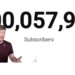 پخش زنده MrBeast در YouTube هنگام عبور از مرز ۵۰۰ میلیون مشترک با نمایش شمارنده 500,057,971 مشترک روی صفحه.