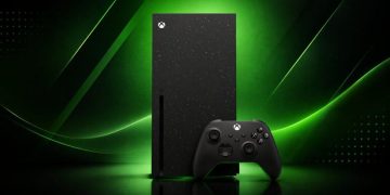 کنسول Xbox Series X مدل Galaxy Black Special Edition با بدنه مشکی طرحدار (ستارهای) و دسته بیسیم ست شده، در مقابل پسزمینه سبز نئونی برند اکسباکس