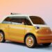 مدل مفهومی برقی فیات Multiplina با بدنه زرد و سقف سفید؛ خودروی شهری کوچک با طراحی الهامگرفته از Fiat 600 Multipla.