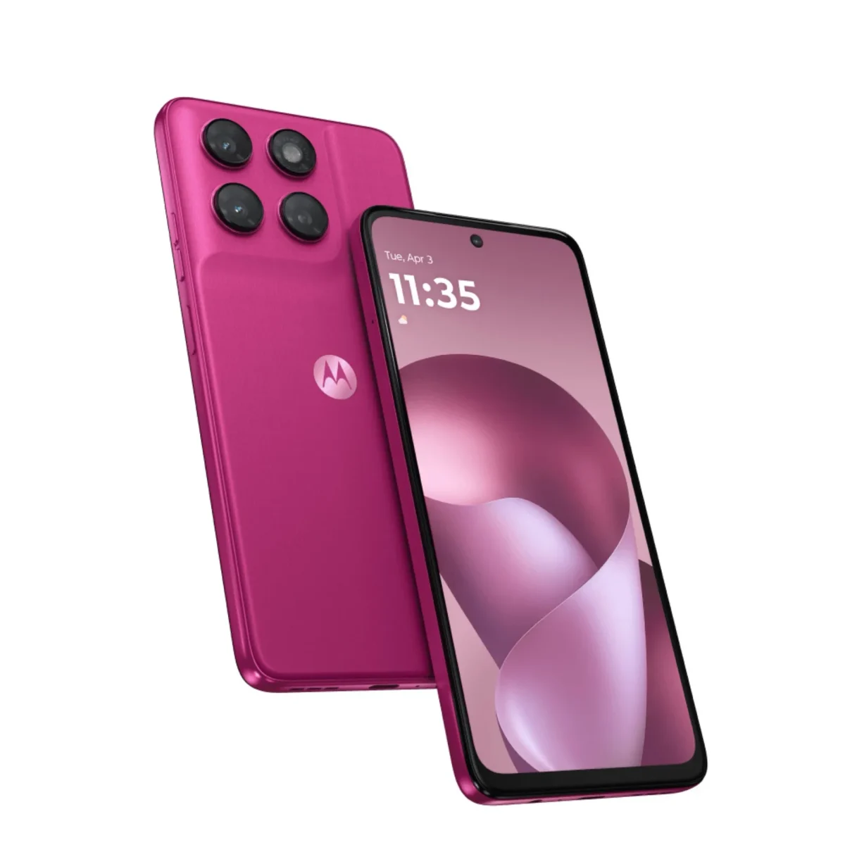 : نسخه صورتیرنگ moto g77 Power با نمایشگر ۶.۷۲ اینچی و ماژول دوربین چهارگانه در نمای سهبعدی