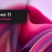 بنر Windows 11 Insider Preview با نوشته سفید و صورتی روی پسزمینه انتزاعی ویندوز ۱۱ به رنگهای صورتی، ارغوانی و قرمز