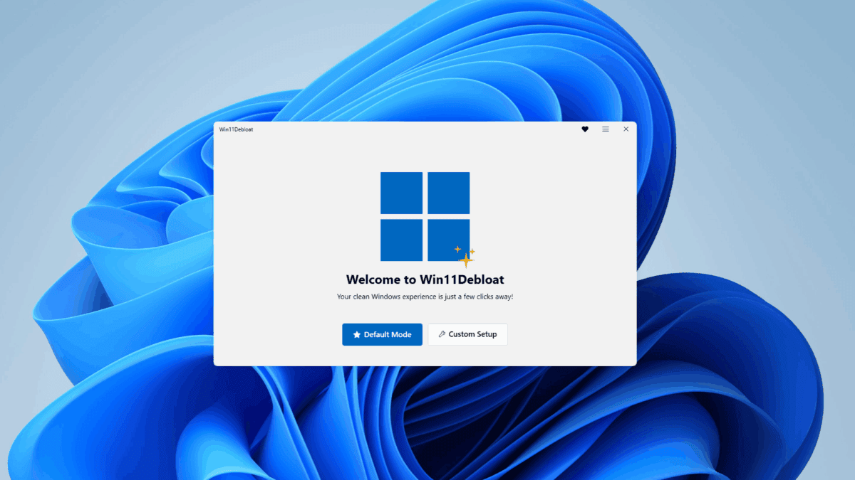 تصویری از صفحه خوشآمدگویی ابزار Win11Debloat