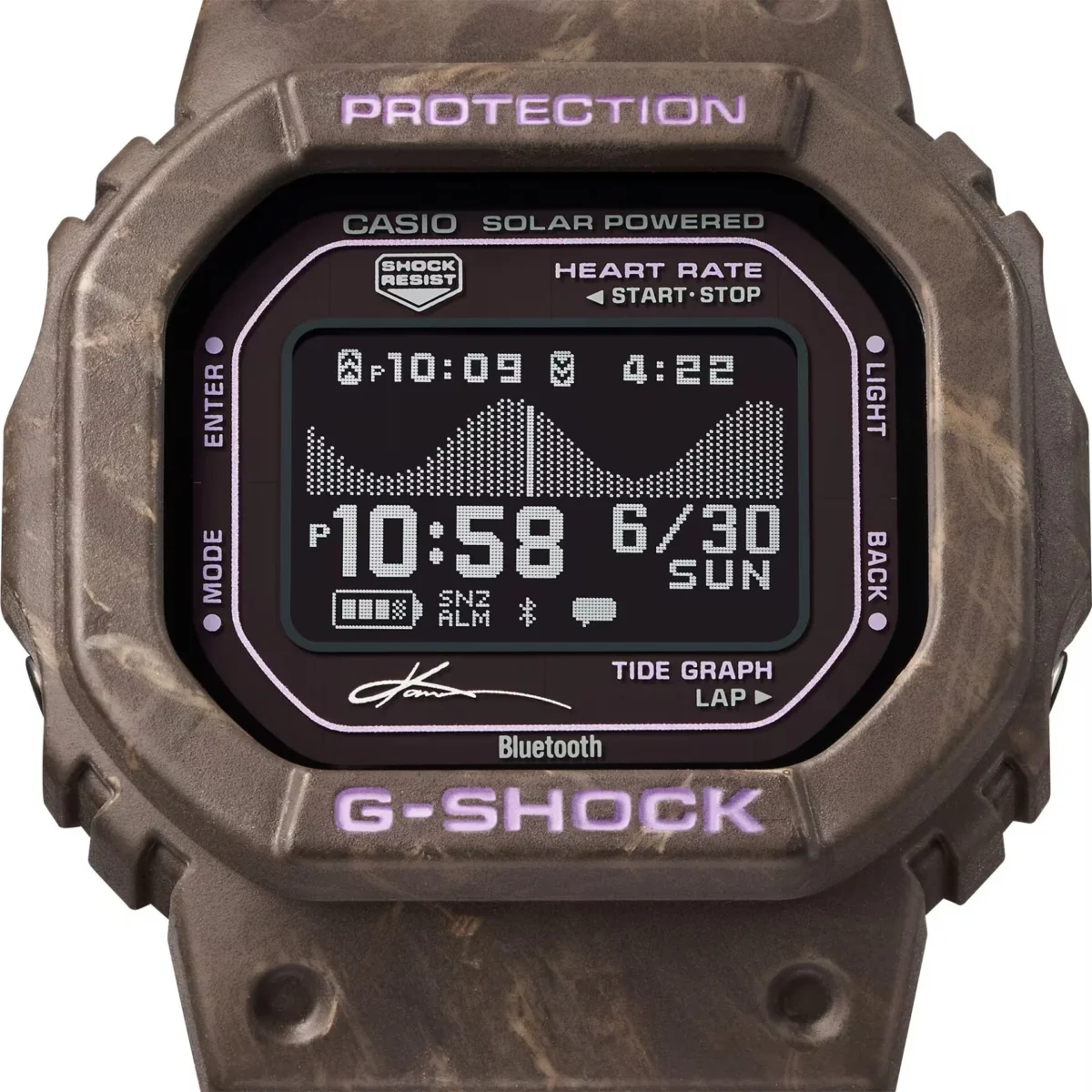 نمای نزدیک از صفحهنمایش ساعت Casio GBX-H5600KI-5 و اطلاعات ضربان قلب