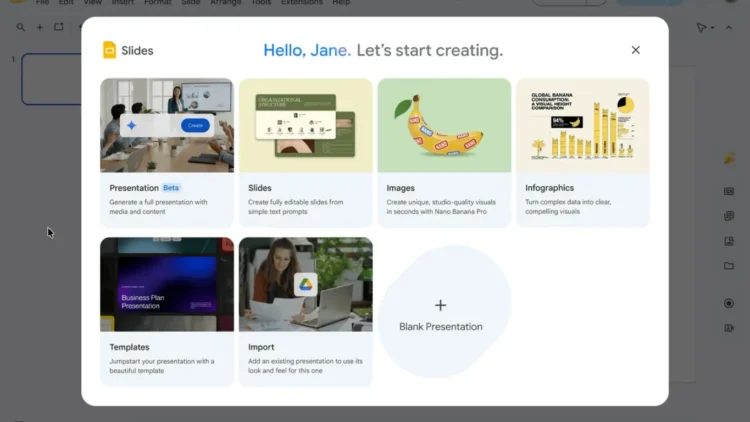 Gemini اکنون می‌تواند تنها با یک دستور متنی، یک ارائه کامل در Google Slides ایجاد کند