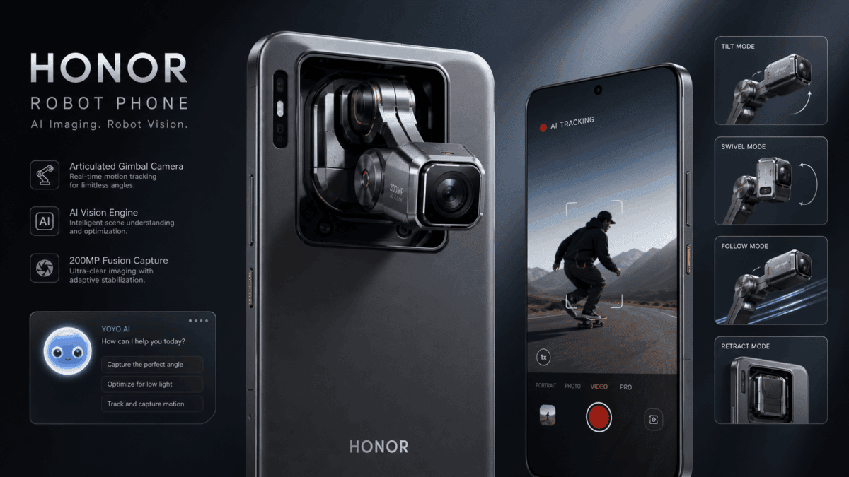 مشخصات دوربین گیمبال و طراحی پشتی گوشی Honor Robot Phone