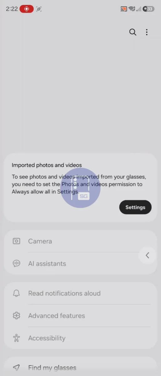 نمای رابط کاربری One UI XR در اپلیکیشن Galaxy Glasses