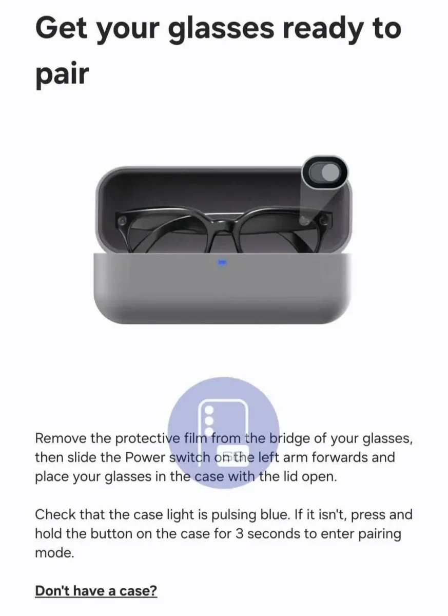 نمای کیس شارژ و حمل Galaxy Glasses در اپلیکیشن سامسونگ