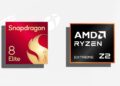 لوگوی Snapdragon 8 Elite Gen 5 و AMD Ryzen Extreme Z2 در کنار هم روی پسزمینهای روشن