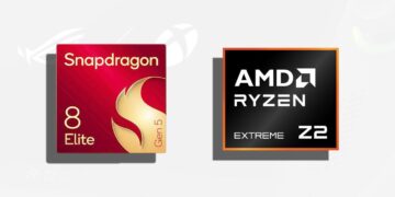 لوگوی Snapdragon 8 Elite Gen 5 و AMD Ryzen Extreme Z2 در کنار هم روی پسزمینهای روشن
