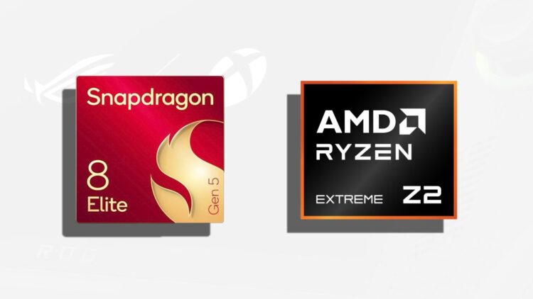 لوگوی Snapdragon 8 Elite Gen 5 و AMD Ryzen Extreme Z2 در کنار هم روی پسزمینهای روشن