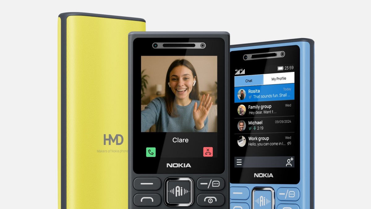 گوشی Nokia 200 4G در رنگ‌های مشکی، آبی و زرد