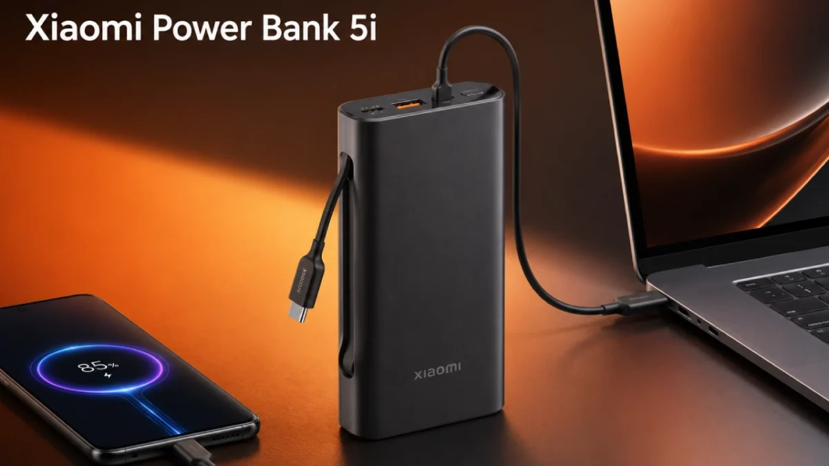 پاوربانک Power Bank 5i شیائومی با کابل USB-C داخلی و سه درگاه شارژ