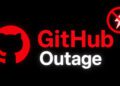 تصویر مفهومی اختلال GitHub با لوگوی این پلتفرم، عبارت GitHub Outage و نماد قطع سرویس روی پس‌زمینه مشکی.