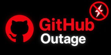 تصویر مفهومی اختلال GitHub با لوگوی این پلتفرم، عبارت GitHub Outage و نماد قطع سرویس روی پس‌زمینه مشکی.
