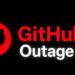 تصویر مفهومی اختلال GitHub با لوگوی این پلتفرم، عبارت GitHub Outage و نماد قطع سرویس روی پسزمینه مشکی.