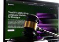 چکش قاضی در مقابل لپ‌تاپی با صفحه وب قدیمی ChatGPT و لوگوی OpenAI، نمادی از چالش‌های حقوقی هوش مصنوعی مولد.
