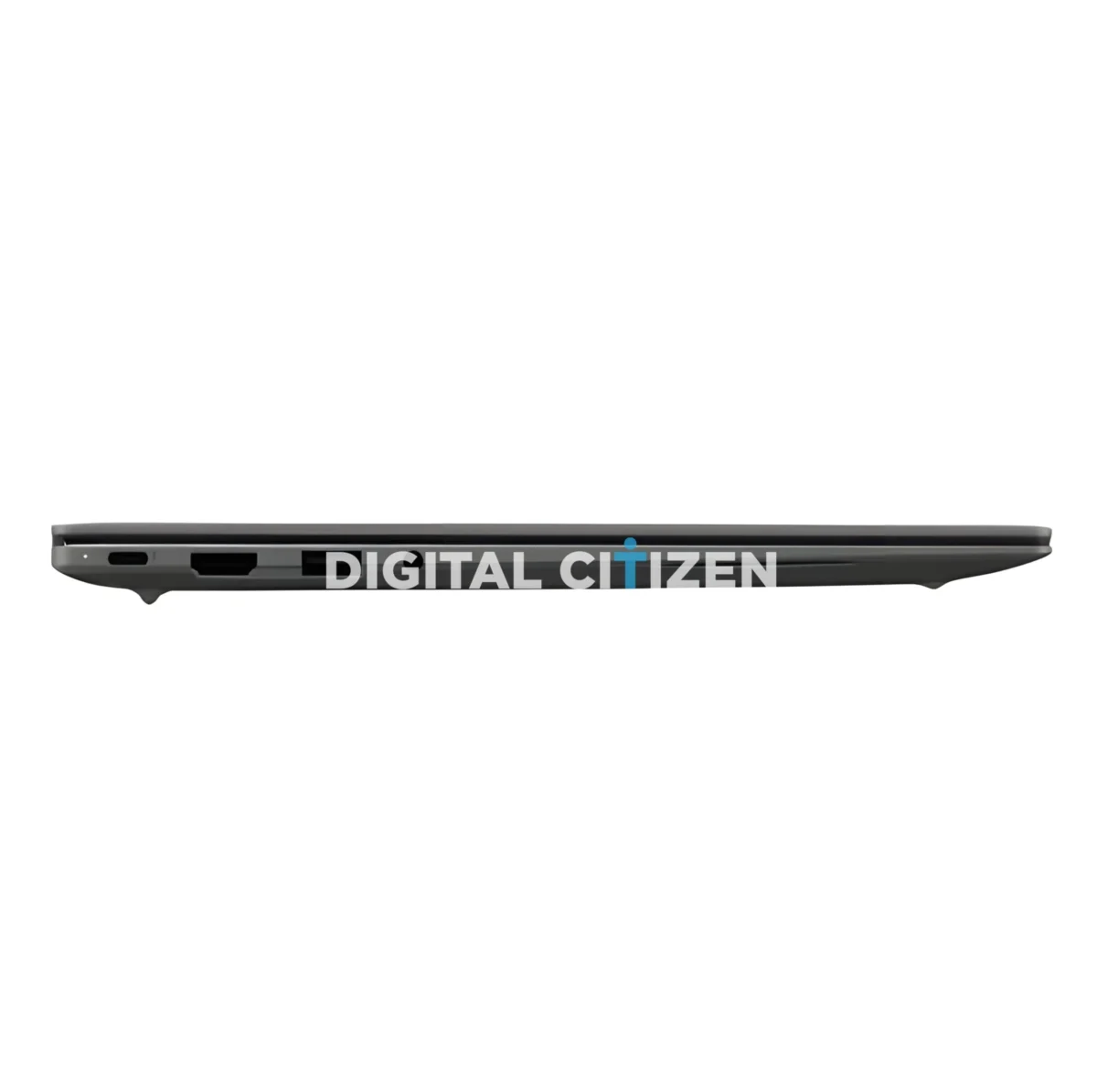 نمای کناری دیگر از همان لپتاپ باریک ASUS با یک درگاه USB-C و یک درگاه USB-A