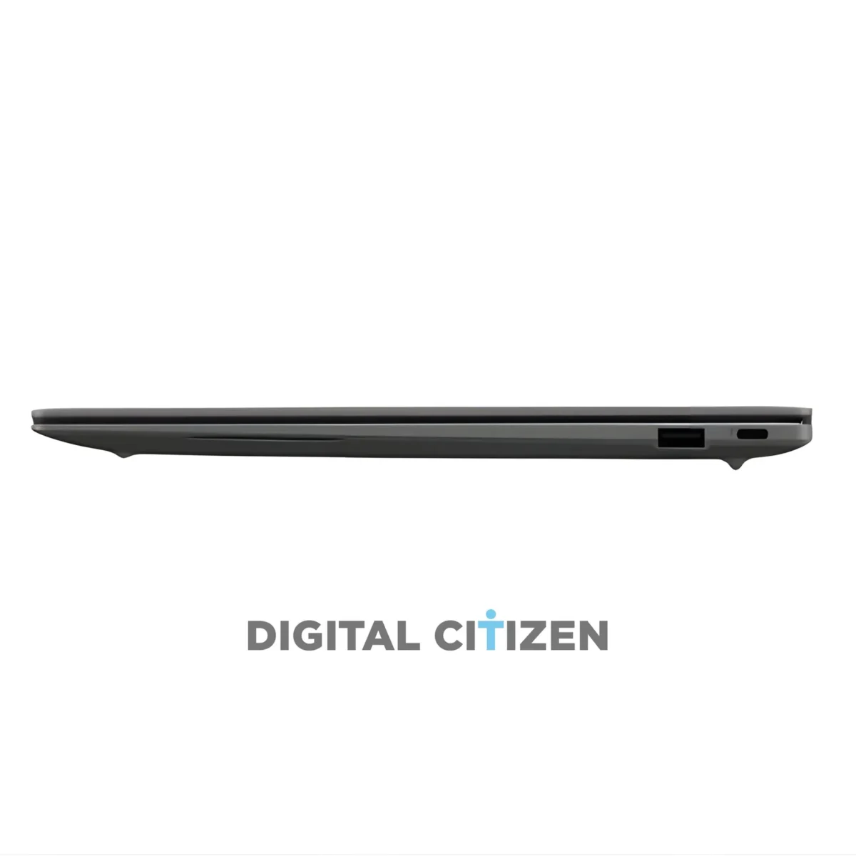 نمای کناری دیگر از همان لپتاپ باریک ASUS با یک درگاه USB-C و یک درگاه USB-A