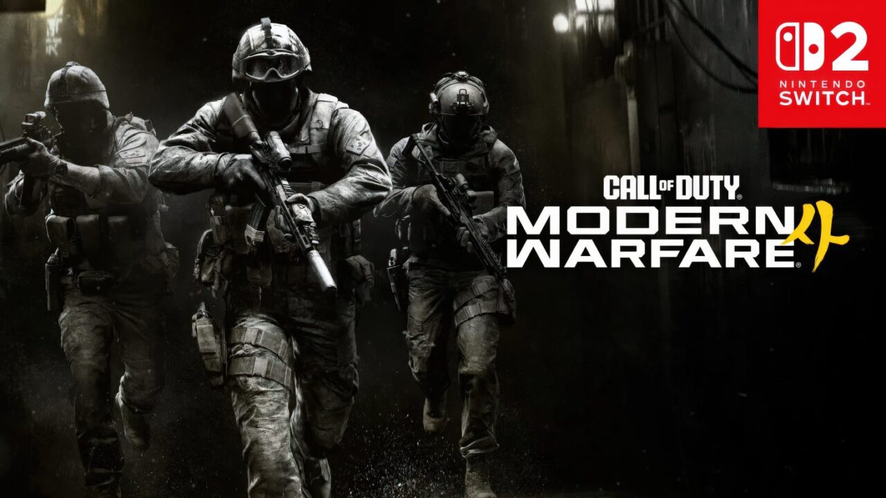 تصویر تبلیغاتی بازی Call of Duty: Modern Warfare 4 برای Nintendo Switch 2، با سه سرباز مسلح و لوگوی Nintendo Switch 2 در گوشه بالا.