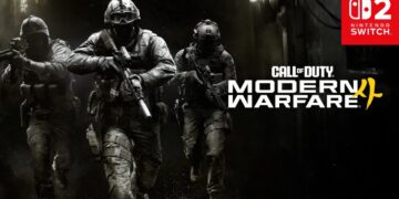 تصویر تبلیغاتی بازی Call of Duty: Modern Warfare 4 برای Nintendo Switch 2، با سه سرباز مسلح و لوگوی Nintendo Switch 2 در گوشه بالا.