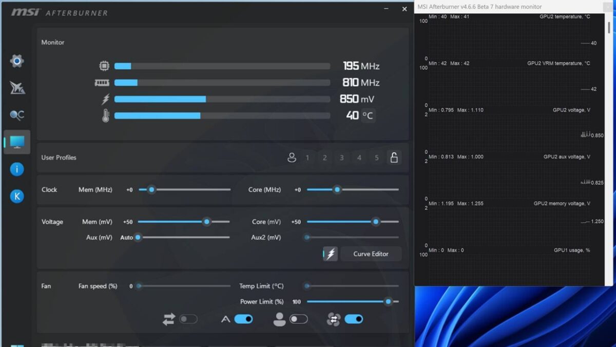 Fan Speed میزان سرعت چرخش فنهای کارت گرافیک را کنترل میکند و میتواند بهصورت دستی یا با یک منحنی خودکار تنظیم شود.