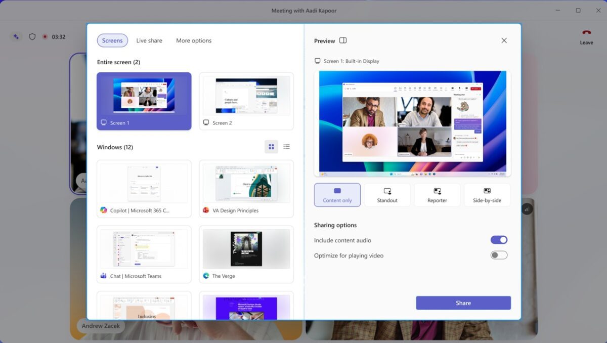 پنل جدید اشتراکگذاری صفحه در Microsoft Teams
