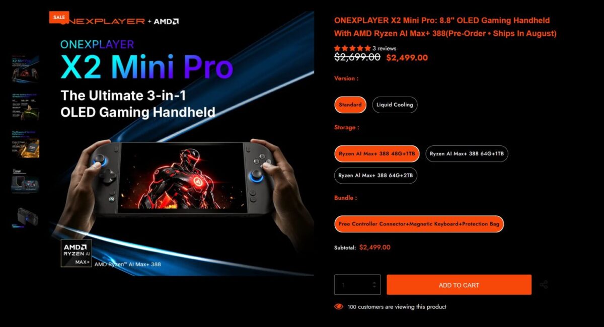 صفحه پیشخرید کنسول دستی OneXPlayer X2 Mini Pro مجهز به نمایشگر اولد ۸.۸ اینچی و پردازنده AMD Ryzen AI Max+ 388 به همراه مشخصات فنی و گزینههای خرید.