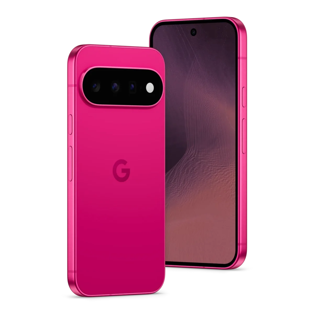 نمای جلو و پشت Google Pixel 11 در رنگ صورتی Hibiscus.