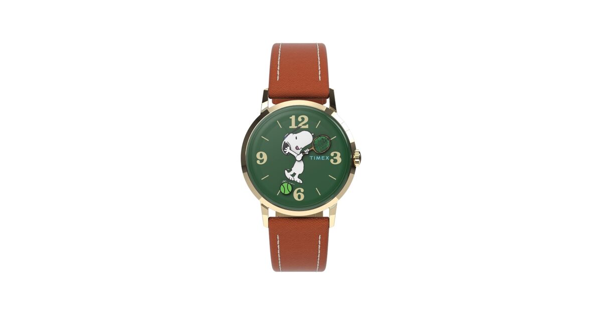 نمای جلویی ساعت Timex Snoopy Tennis با صفحه سبز