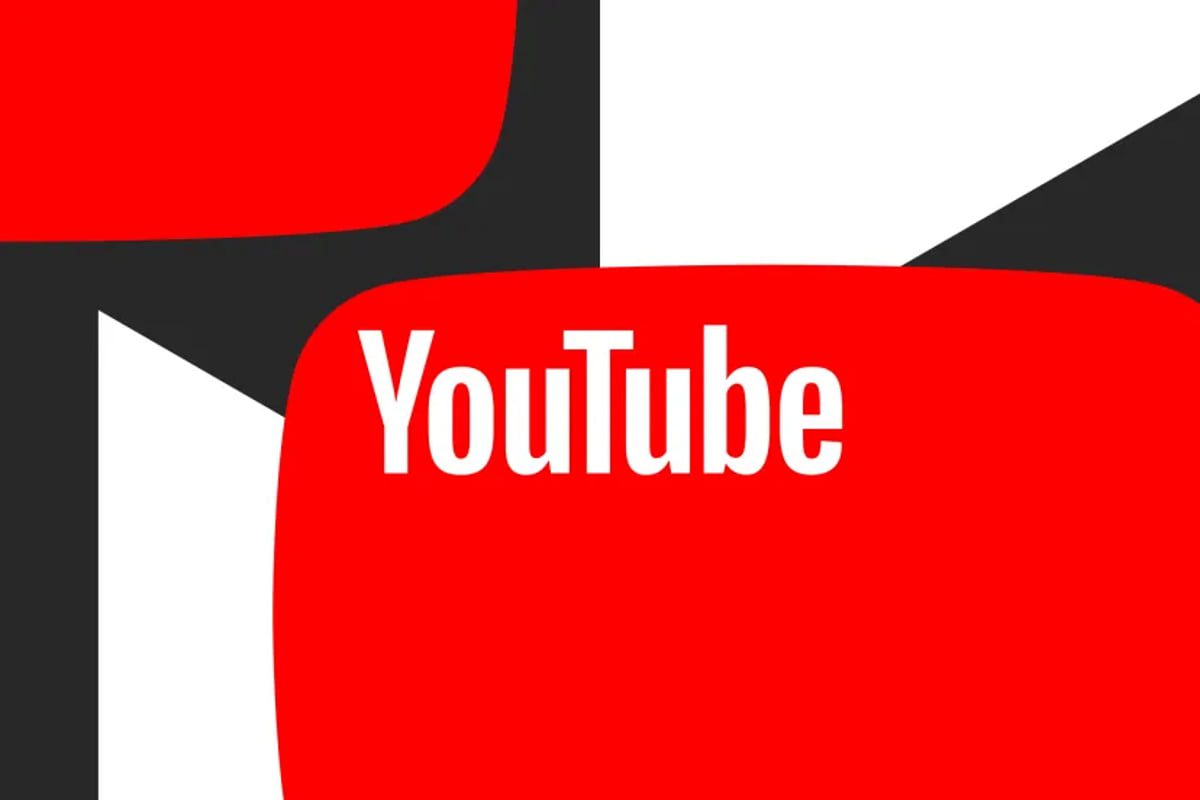 لوگوی YouTube با پسزمینهای انتزاعی در رنگهای قرمز، مشکی و سفید