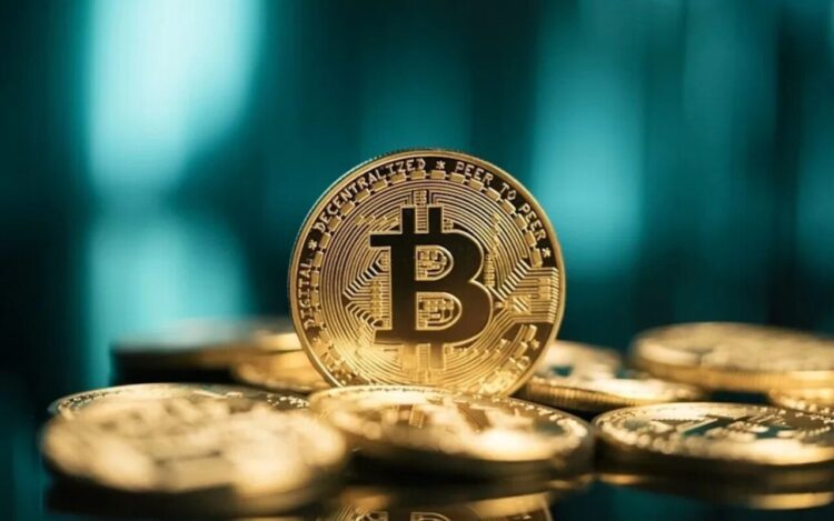 بیتکوین در وسط تصویر روی انبوهی از سکههای طلا