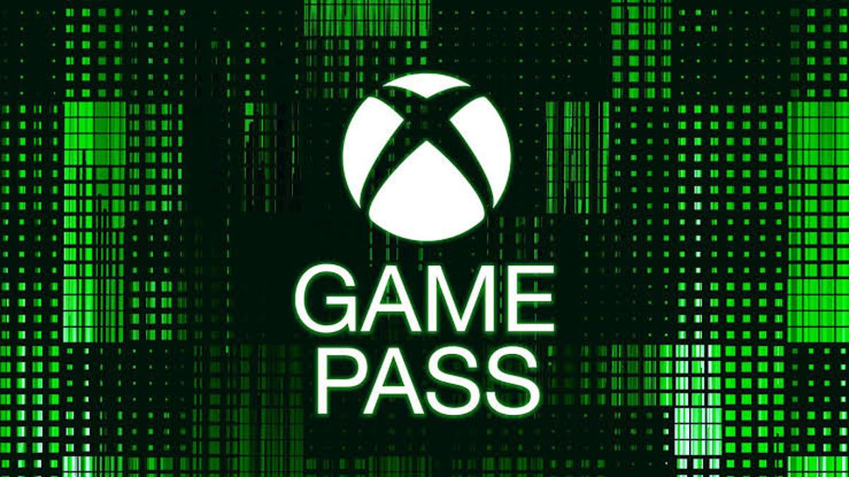لوگوی سفید Xbox Game Pass روی پسزمینه مشکی و سبز با الگوی دیجیتالی.
