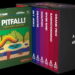 باکسست مشکی Atari و Activision شامل کارتریج و جلد بازی Pitfall در کنار عناوینی مانند Sky Jinks، Dragster، Dolphin، River Raid، Barnstorming و Grand Prix؛ پسزمینه با نوارهای رنگی طراحی شده است.
