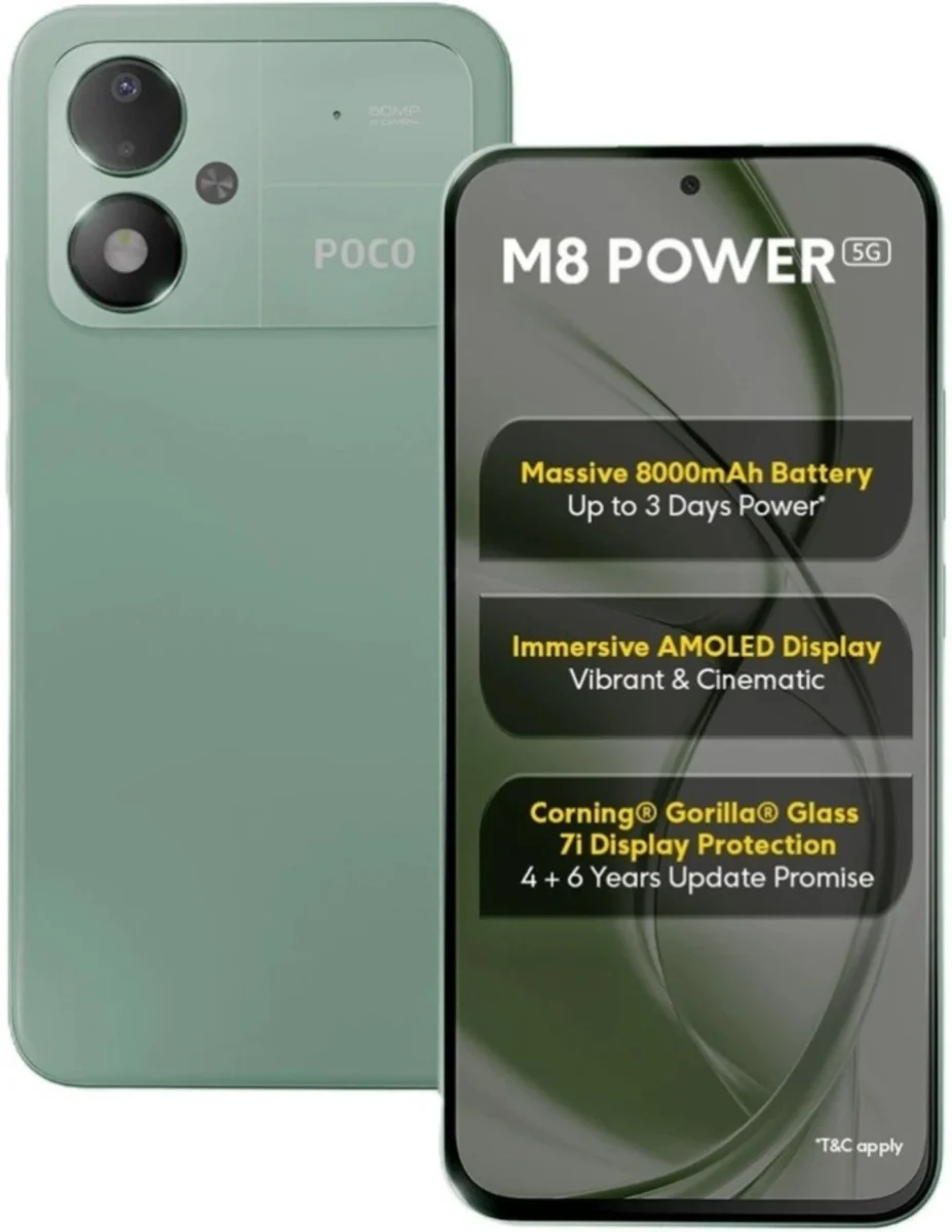 پوکو M8 Power در رنگهای نارنجی، مشکی و سبز عرضه می شود