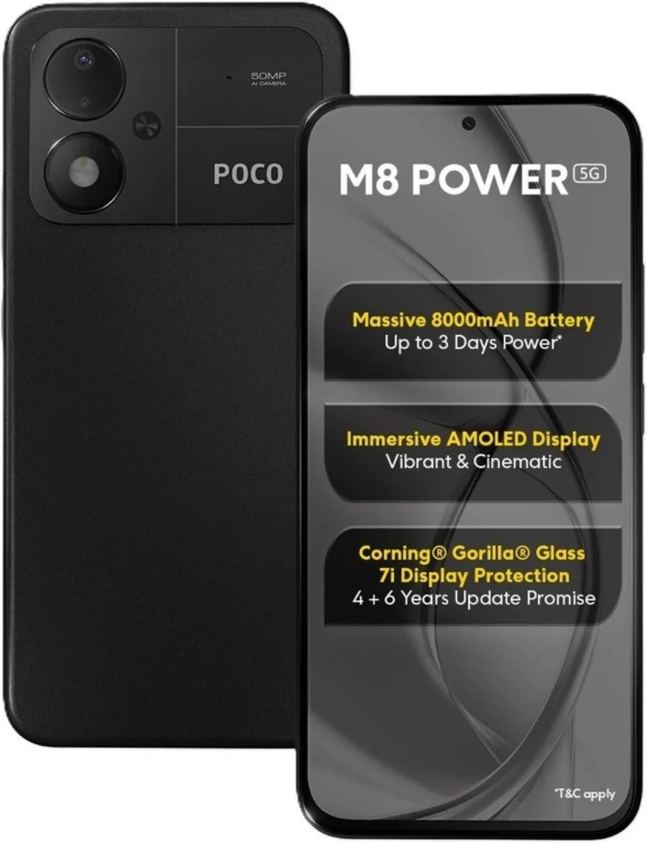 پوکو M8 Power در رنگهای نارنجی، مشکی و سبز