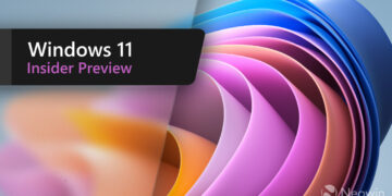 تصویر گرافیکی تبلیغاتی Windows 11 Insider Preview که شامل لایههای انتزاعی و رنگارنگ شیشهای در پسزمینه و عبارت Windows 11 Insider Preview در یک کادر مستطیلی مشکی است.