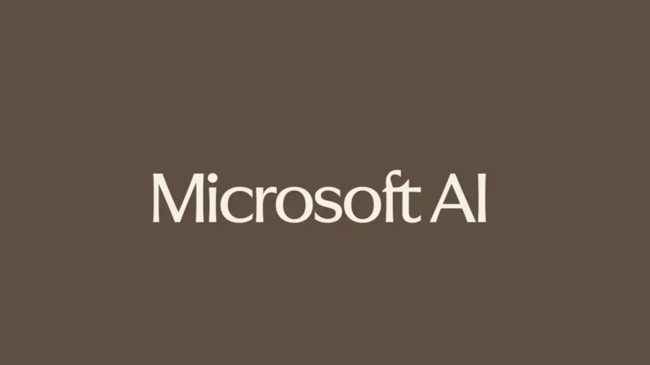 لوگوتایپ سفید رنگ Microsoft AI روی پسزمینه یکدست قهوهای تیره