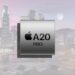 لوگوی پردازنده A20 Pro اپل بر روی نمای مهآلود از شهر لوس سانتوس و هلیکوپتر در پسزمینه مربوط به اجرای امولاتور بازی GTA V