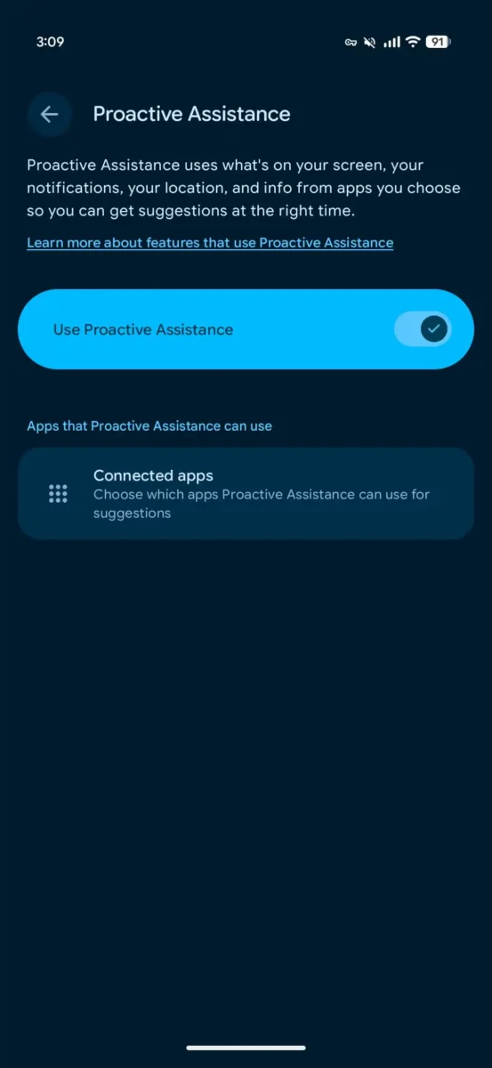 منوی Proactive Assistance در Android 17 QPR2 Beta 5