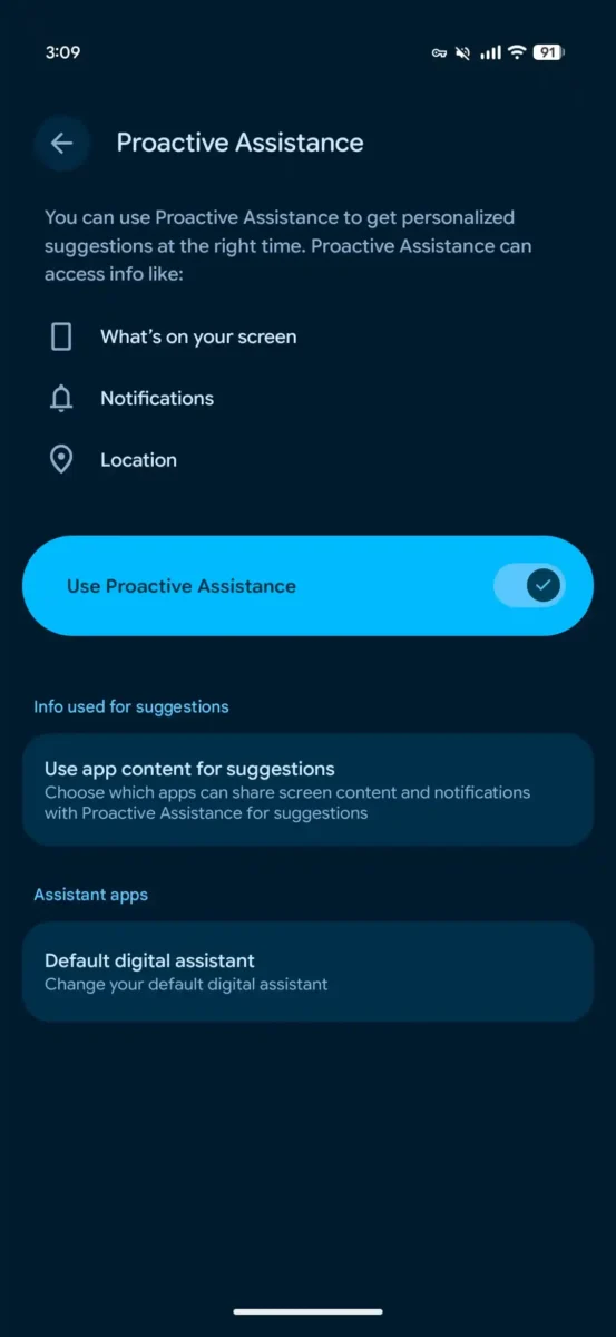 منوی Proactive Assistance در پنجمین بتای اندروید 17 QPR2 تغییر کرده است