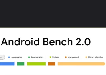 عنوان بنچمارک Android Bench 2.0 همراه با برچسب‌های دسته‌بندی ارزیابی شامل ساخت اپلیکیشن، انتقال برنامه، توسعه قابلیت‌ها، بهینه‌سازی و ارتقای کتابخانه‌ها