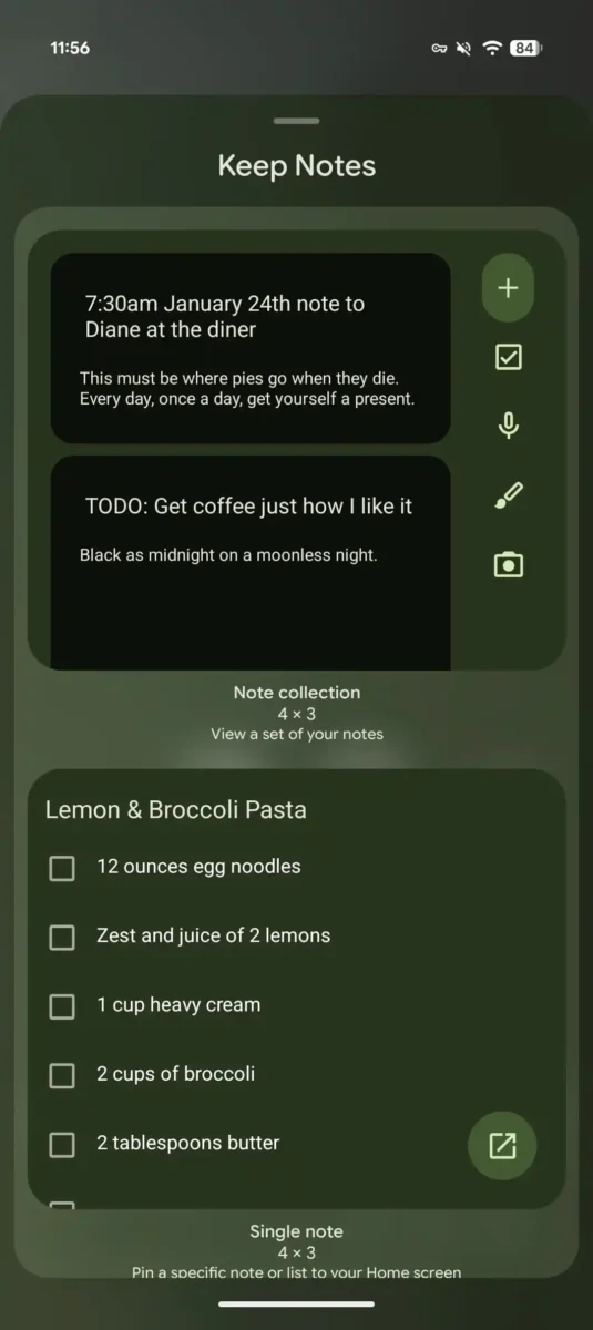 ویجت جدید Google Keep در صفحه اصلی اندروید