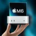 رندر مفهومی مکمینی جدید که یک دست آن را نگه داشته، با برچسب Apple M6 روی بدنه درخشان، نگاهی به درگاههای USB-C جلو و دریچه تهویه از نمای پایین