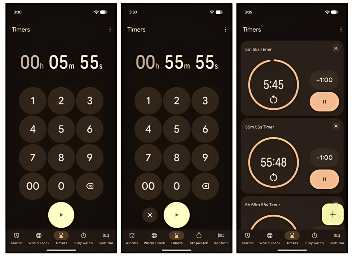 طراحی جدید صفحه تایمر اپلیکیشن Google Clock با میانبرهای زمانی