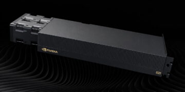 کارت گرافیک ورکاستیشن انویدیا مدل RTX Pro 5500 با بدنه مشکی شیاردار و لوگوی طلایی روی سطح مواج تیره.